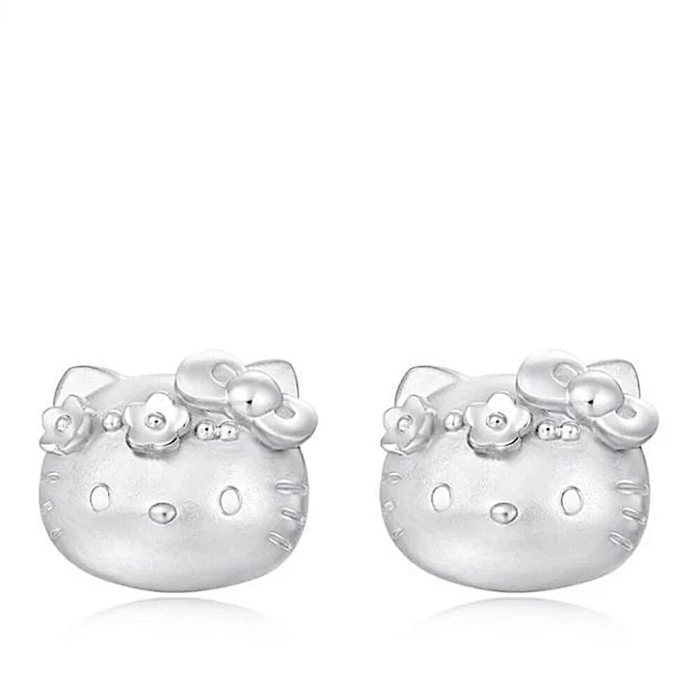 Hello Kitty Sterling Silver Diamond Stud Earrings